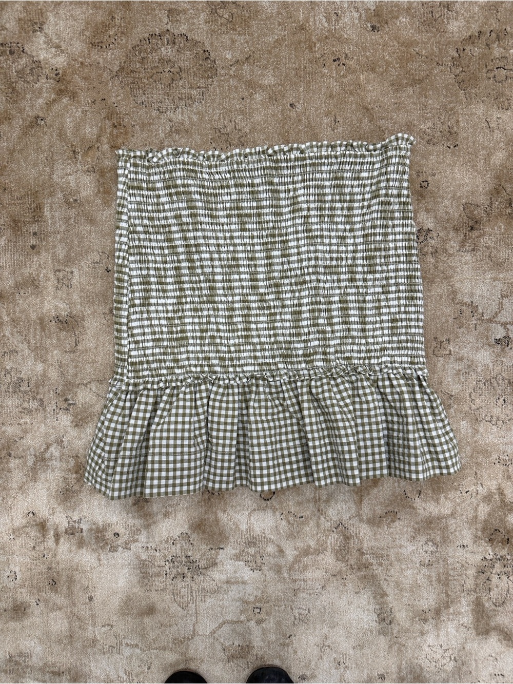 NWT-Veronica Beard Gingham Ruffle Hem Mini Skirt - Cream/Green - Picture 4 of 5